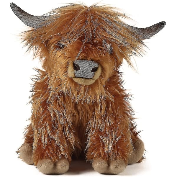 Brun Highland Cow, realistisk mjuk gosedjursgårdsleksak, Naturlig miljövänlig plysch, 10 tum