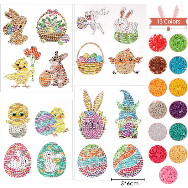 Påsk 5D Diamantmålning Kits 16st Diamantmålning Påskmönster Ägg Kanin Kycklingar Påsk Barn DIY Hantverk Gåvor