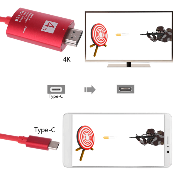 4K@30Hz USB3.1 USB-C Typ C till HDMI Kompatibel Kabel Universal för HDTV Projektorer Skärmar Laptop Mobiltelefon Hög Hastighet Röd