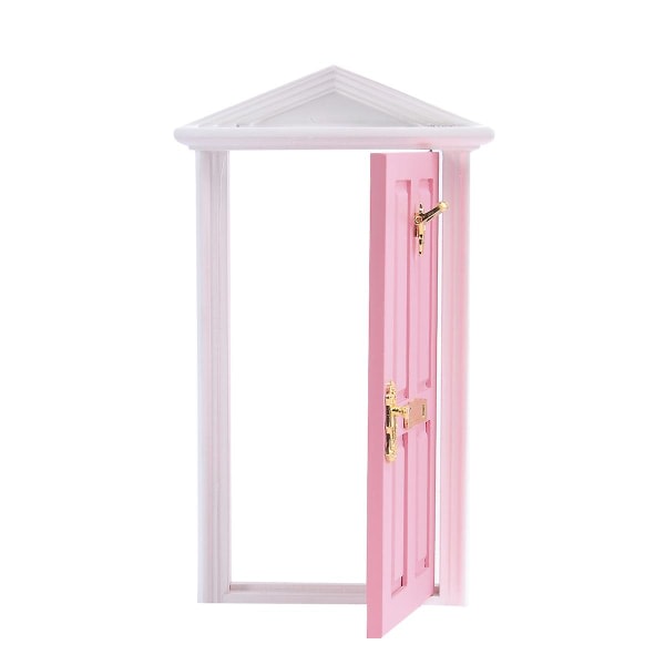 Minimøbler Miniatyrer Mini tredörr Handgjorda Fairy Door Fairy Doll Miniatyrdörr Trädgård（10,4*17,8 cm，Rosa）