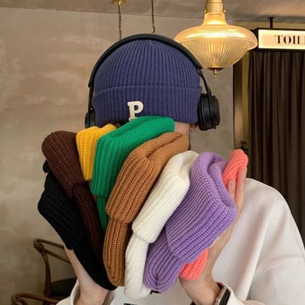 Brev Vinterhue Strikhue til kvinder Unisex cap Mode C Khaki