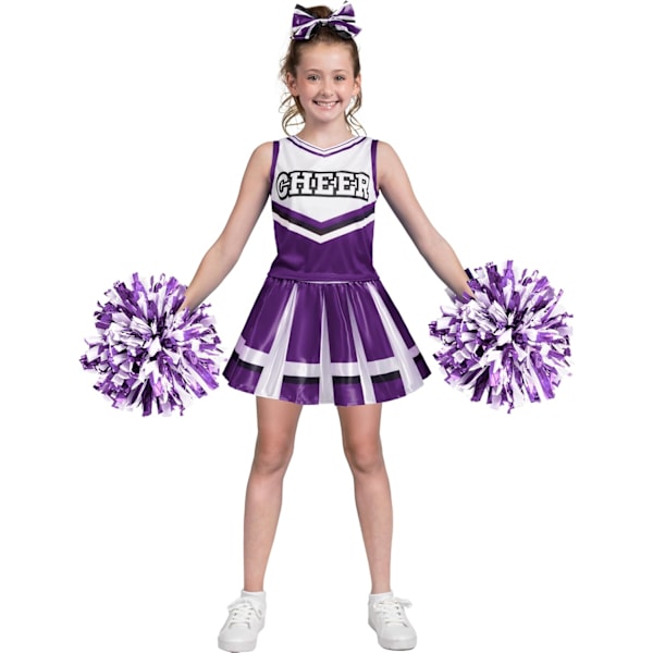 Cheerleader-kostyme for jenter Halloween Søt Cheerleader-uniform Antrekk med tilbehør Purple Medium (8-10 yrs)