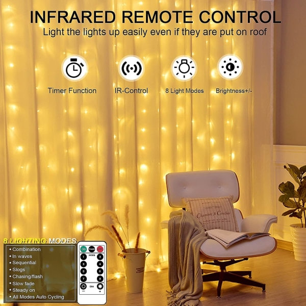 String Lightsbright Led Fairy Lights300 Leds Gardinljus USB String Light 8 lägen med timer Fjärrkontroll Ip44 för dekoration inomhusbelysning (wa