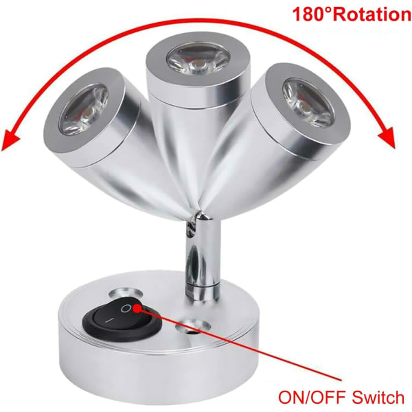 Set med 2 st 12V LED Spot Läslampor, 3000K LED Inredningsbelysning, 3W Justerbar Strömbrytare, Varmvitt Ljus