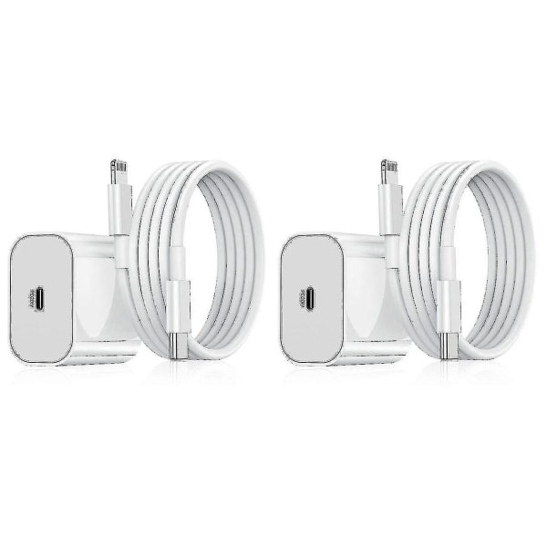 2-pack iPhone-laddare Snabbladdare-adapter + kabel 20W USB-C Vit 2-pack