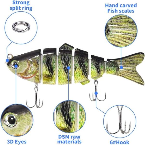 Fiskedrag for basstørre 97 mm multi simbeten Langsomt synkende bioniske simbasbeten Naturtro fiskebeten, 3-pak (pakke med 3-B)