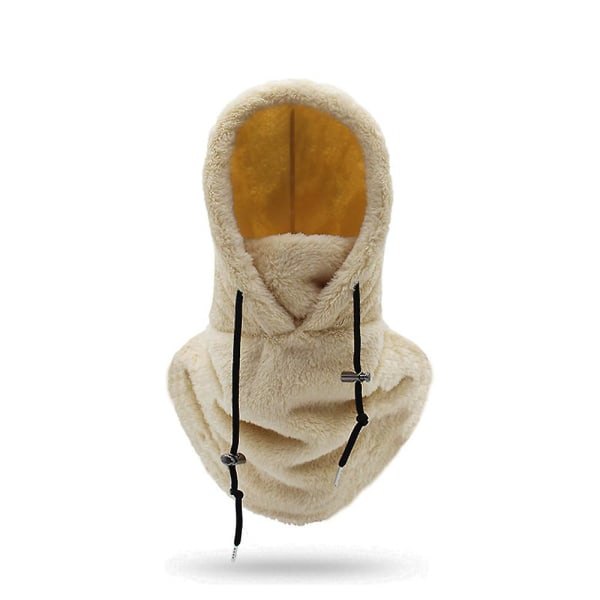 Sherpa Hood Skimaske Vinter Balaclava Snøre Vindtæt Justerbar Varm Hætte Cover Hat Cap Tørklæde [DB] Khaki