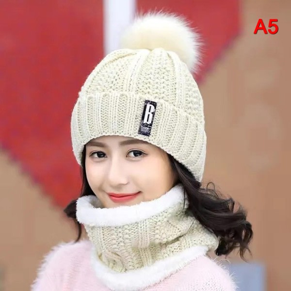 Vinterstrikket halstørklæde sæt tyk varm skullies beanies huer F A5 one size A5 one size
