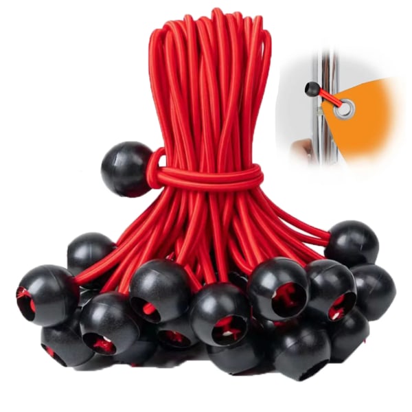 Ball Bungee Cords 6 Tommer, 50 STK Hvide Tarp Ball Bungee Bånd Heavy Duty Baldakin Fastgørelser til Camping, Teltstel med UV-Resistent RED 20CM 9INCH