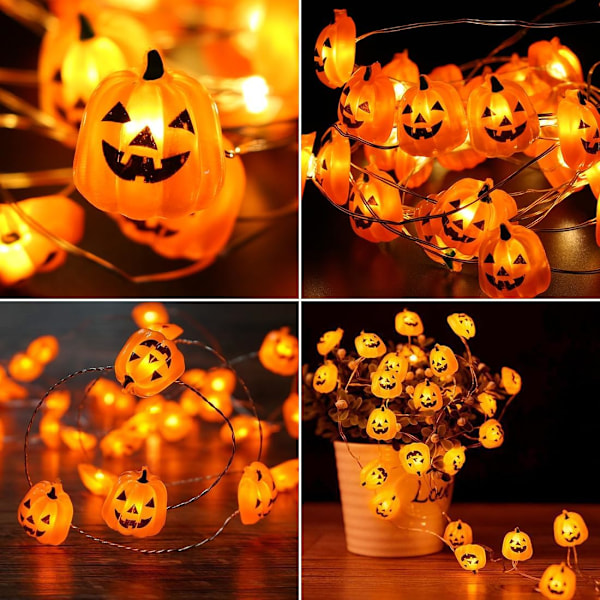 Halloween-ljusslinga - 20 LED Pumpa Ljus för Dekoration, Batteridriven String of lights pumpkin