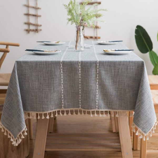 Bomullslinne rektangel duk bordsduk Tungvikt bomull linne Dammtät cover för cover Köksmatsal (ljusgrå, 110*110 cm)