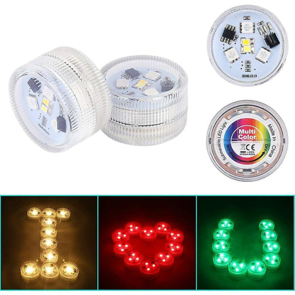 10 kpl Mini upotettavat LED-valot, vedenpitävät vedenalaiset valot Rgb Moniväriset LED-valot 1 kaukosäätimellä uima-altaalle, lampi, akvaario, maljakko D