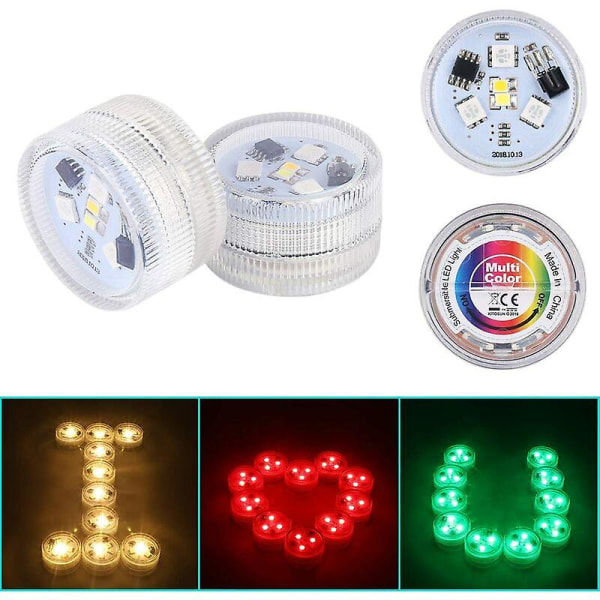10 stk. Mini nedsænkelige LED-lamper, vandtæt undervandslampe Rgb Multicolor LED-lysbelysning med 1 fjernbetjening til pooldamm Akvarium Vas D