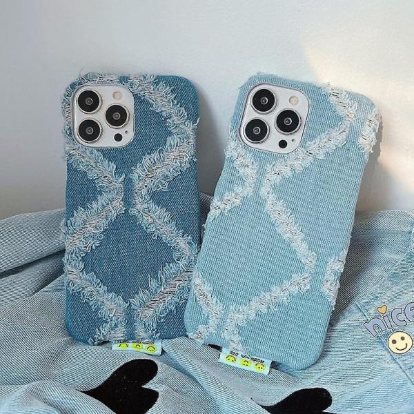 iPhone 14 Diamond Pattern Denim telefoncover (lyseblå)