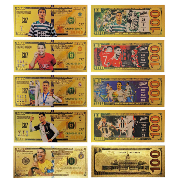 Ronaldo stjernefodbold mindebanksseddel europæisk cup perifer sand super liga souvenir perifer 7pcs and envelope 7