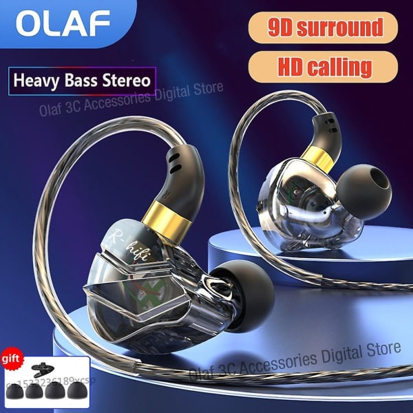 3,5 mm L-formad böjkontakt Trådbundna hörlurar Hifi Bass Hörlurar In-ear Headset Gamer Handsfree hörlurar för Xiaomi Hu Samsung Blå Blue
