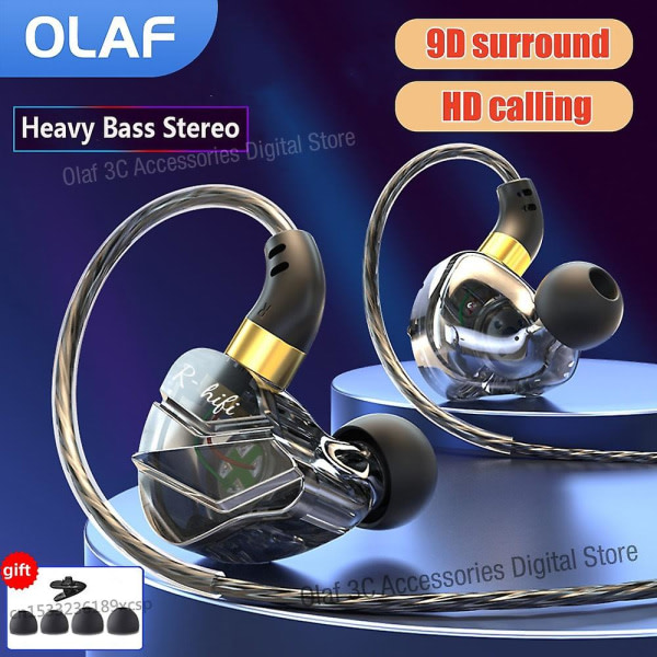 3,5 mm L-formet bøyd kontakt kablede hodetelefoner Hifi Bass hodetelefoner In-ear headset Gamer Handsfree hodetelefoner for Xiaomi Hu Samsung Blå Blue