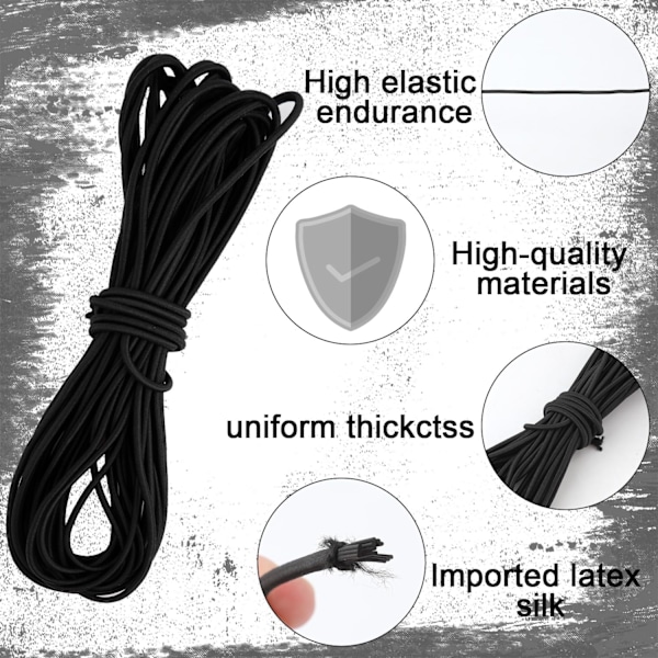 3mm 18,3m kraftig stretch rund snöre elastisk sladd, svart sladd stretch elastisk snöre sladd för DIY sömnad
