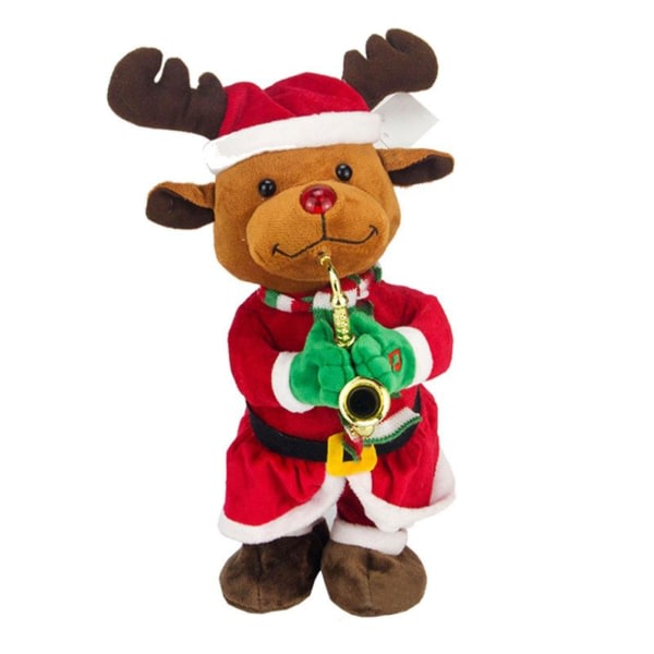 Julplyschmusikdockor - jultomte/snögubbe/älg, sjungande och dansande elektriska leksaker för juldekorationer (3 X Aa-batterier krävs)
