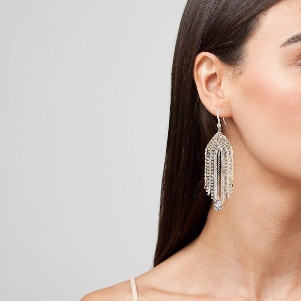 Fringe Ljuskrona Drop Dingle Örhängen För Kvinnor, Boho Long Handmade Bohemian Cz Crystal Rhinestone Statement Chain Wedding Dingle Örhängen För Bal P