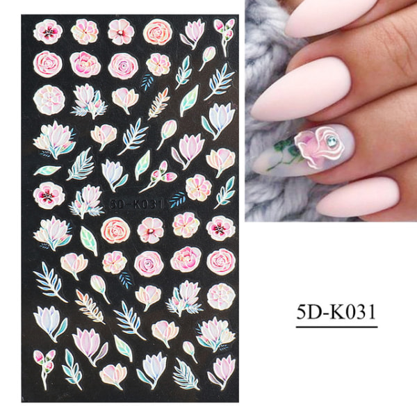 Nagelklistermärken, 3D-nagelklistermärken, 3-pack Flower Nail Stickers, DIY