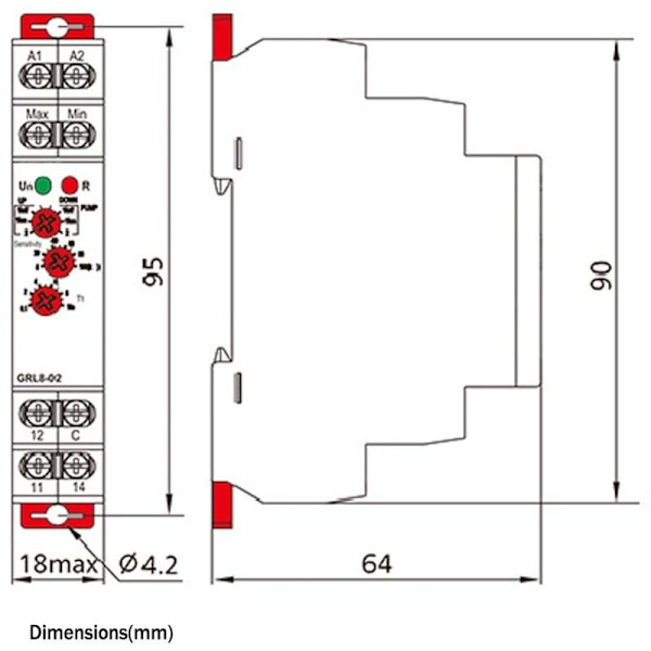 GRL8-02 Vätskenivåkontrollerrelä, 10A AC/DC 24V-240V