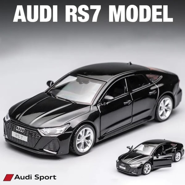 Audi RS7 Sportback 1:35 bilmodel i støbt metal, legetøj til børn, lyd og lys, fødselsdagsgave til at samle - legetøjsbiler Sort