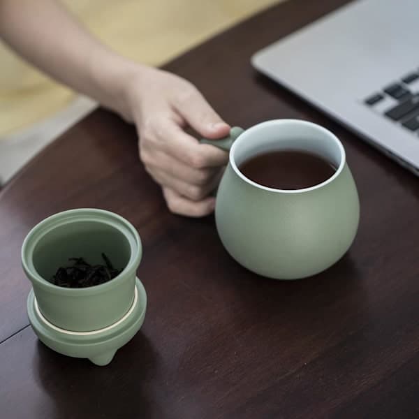wxsp 1-piece Lucky Cat Themed Mug Ceramic Tea Set with Filter - Green Gift