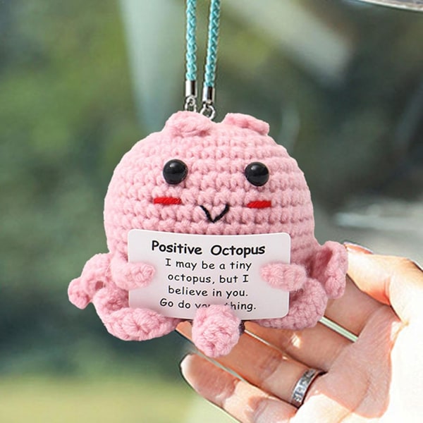 Positiv Mental Octopus - Strikkede følelsesmæssige støtte dukke | Inkluderer opmuntrende kort, skrivebordsdekoration til venner Rosa