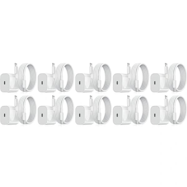 Charger for iPhone - Fast Charger - Adapter + Cable 20W USB-C White 10-Pack iPhone White 10-Pack iPhone