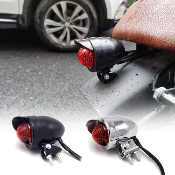 1 Pack Motorcykel Bullet Bakljus med Licensskylt Röd Stopp Bakljus Vattentät Metall Plast Retro Bakljus Silver