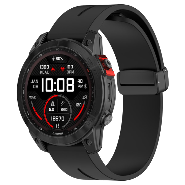 Egnet for Garmin Fenix7x klokkebånd Fenix7 6 5 hurtigutløsing magnetisk foldespenne stropp 22mm Burgundy-Silver Buckle