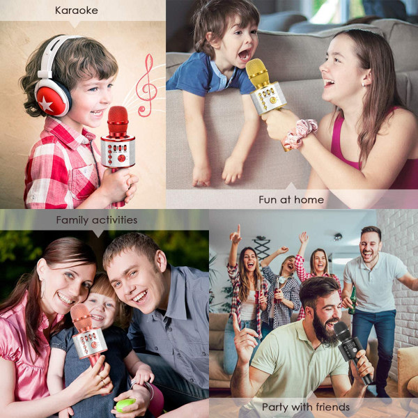 Trådlös handhållen mikrofoni Skyddsmikrofonhögtalare USB Uppladdningsbar Bluetooth-yhteensopiva KTV Karaoke Machine Player Gold