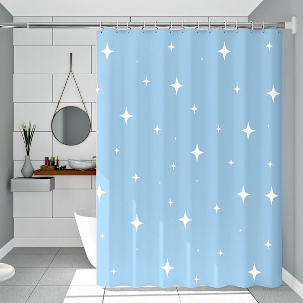 Suihkuverho vedenpitävä ja homeenkestävä osioverho sininen tähtisetti 180 leveys * 200 korkeus + teleskooppinen 110-200 tanko + renkaat Blue Star Set180*200+110-200rod+ring