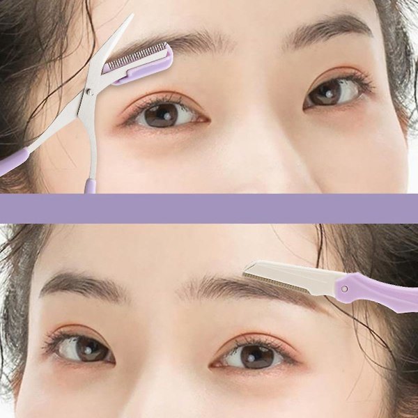 Mode Eyebrow Trimmer Set - Läderfodral, ögonbrynstrimmer med kam, ögonbrynsklämma och vikbar ögonbrynstrimmer