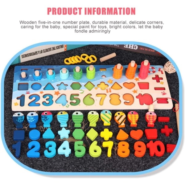 Baby träleksaker för 1-3 år gamla, pedagogiska träblock Puzzle Math-WELLNGS multicolor