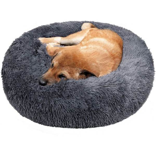 Rund Hundsäng Kattkudde Donutkorg, Hundsäng Kattsäng Extra Mjuk Bekväm och Söt, Kudde för Katter och Små Mellanstora Hundar, 70cm, Mörkgrå