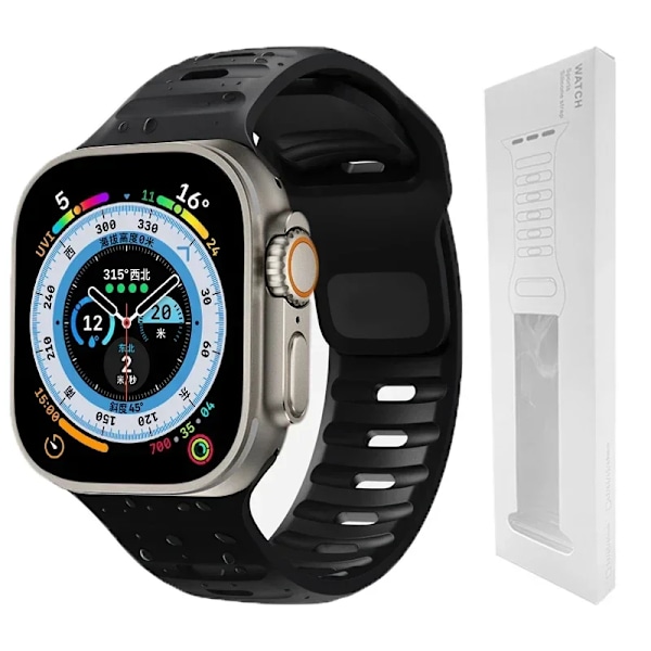 Silikonrem för Apple Watch Band 49mm 44mm 45mm 40mm 41mm 42mm 38mm Ultra 2 Sport Correa Armband iwatch Series 9 8 7 6 5 se black-BOX08
