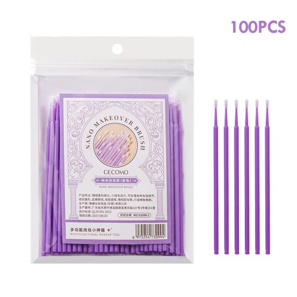 100 st Engångs ögonfransförlängning Micro Brush Applicator Make Purple