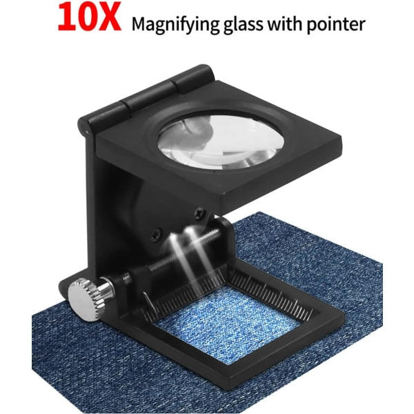 10x Metallfällbar Skrivbordsförstoringsglas med LED-ljus för Textil