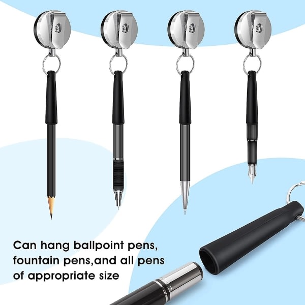 Kraftig infällbar pennhållare, perfekt grepp för markörer och snickarpennor, självinrullande rulle och metallklämma, stretchig pennhållare, 4-pack, svart