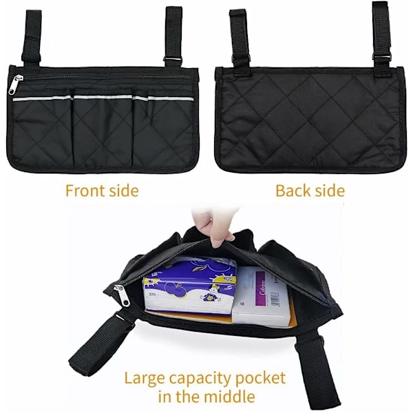 Svart Rullstolsväska med Fickor, 32,5 x 18 cm för Mobilitetsstolar