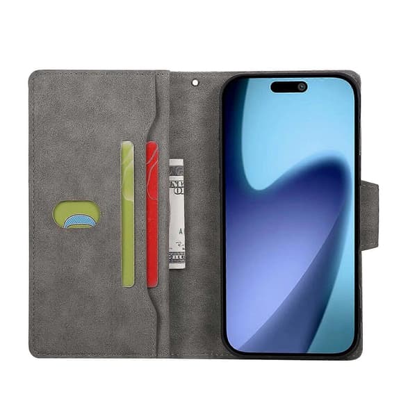 Compatible with iPhone 17 Pro Max Magnetic Leather Wallet Card Holder Gray