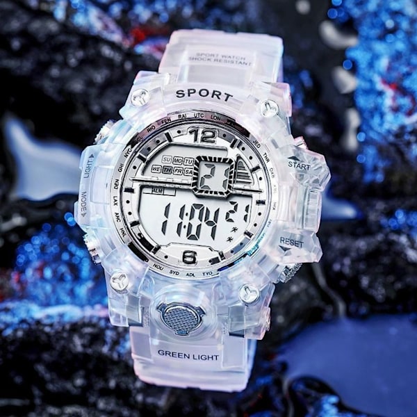 Multifunktionell klocka Stor urtavla Armbandsur Digitala elektroniska klockor silver