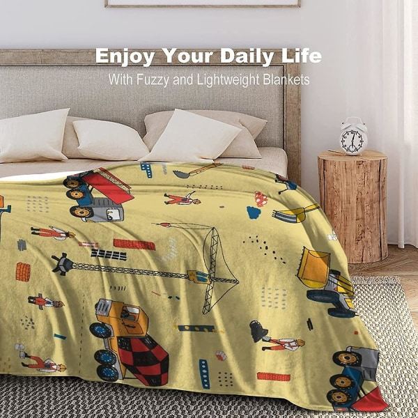 Bygglastbilar Mönster Fleece Täcke Lättvikt Mjuk Mysig bäddsoffa Vardagsrum All Season-o411 50x40in 125x100cm
