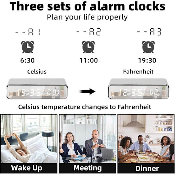 Digital väckarklocka med trådlös laddare, väckarklockor för sovrum