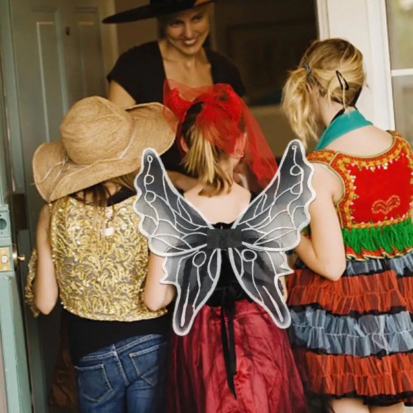 Fairy Wings Black Black Butterfly Wings Black Angel Halloween Kostymer För flickor Barn Halloween Dräkt Ängla Vingar Vikbar