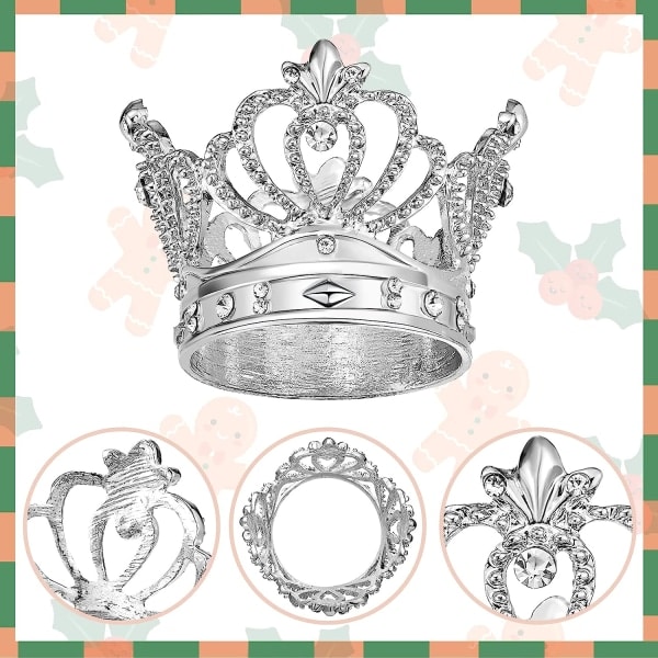 Silver Servettringar Set om 6 - Crown Rhinestone Jul Servett
