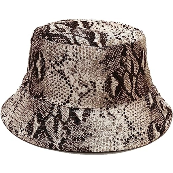 Unisex Vändbar Bucket Hat Strandsolhatt Estetisk Fiskehatt for Kvinnor Män Tonåringar Bädda Bädda Sidor ( Pythons Grain)