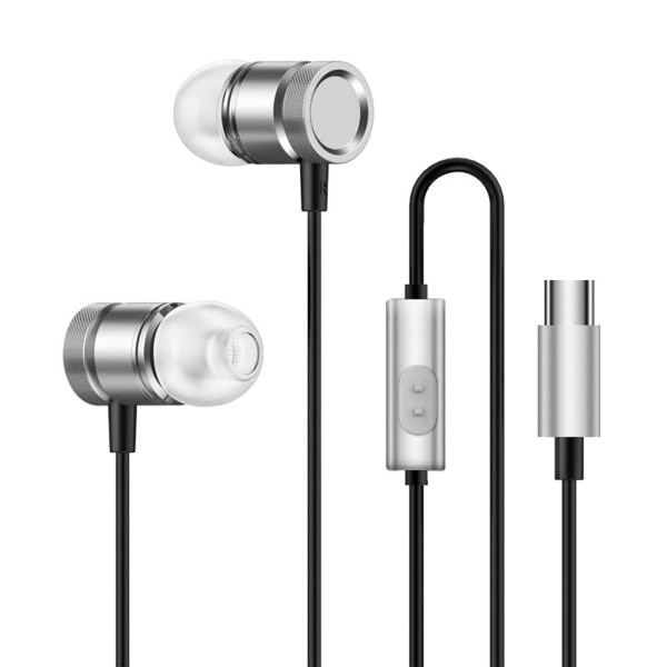 Metall In-ear hörlurar Flat Port Type-c Plug Bass grå grå